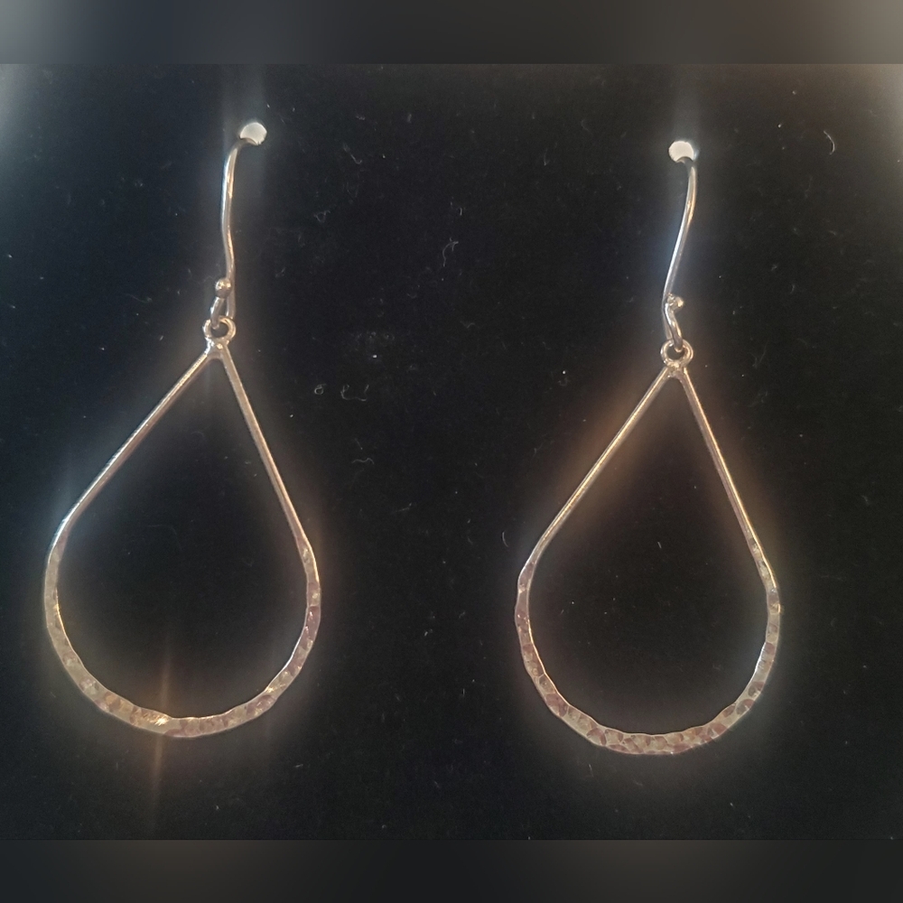Silver Hammered Teardrop Pear Shaped Pierced Earrings